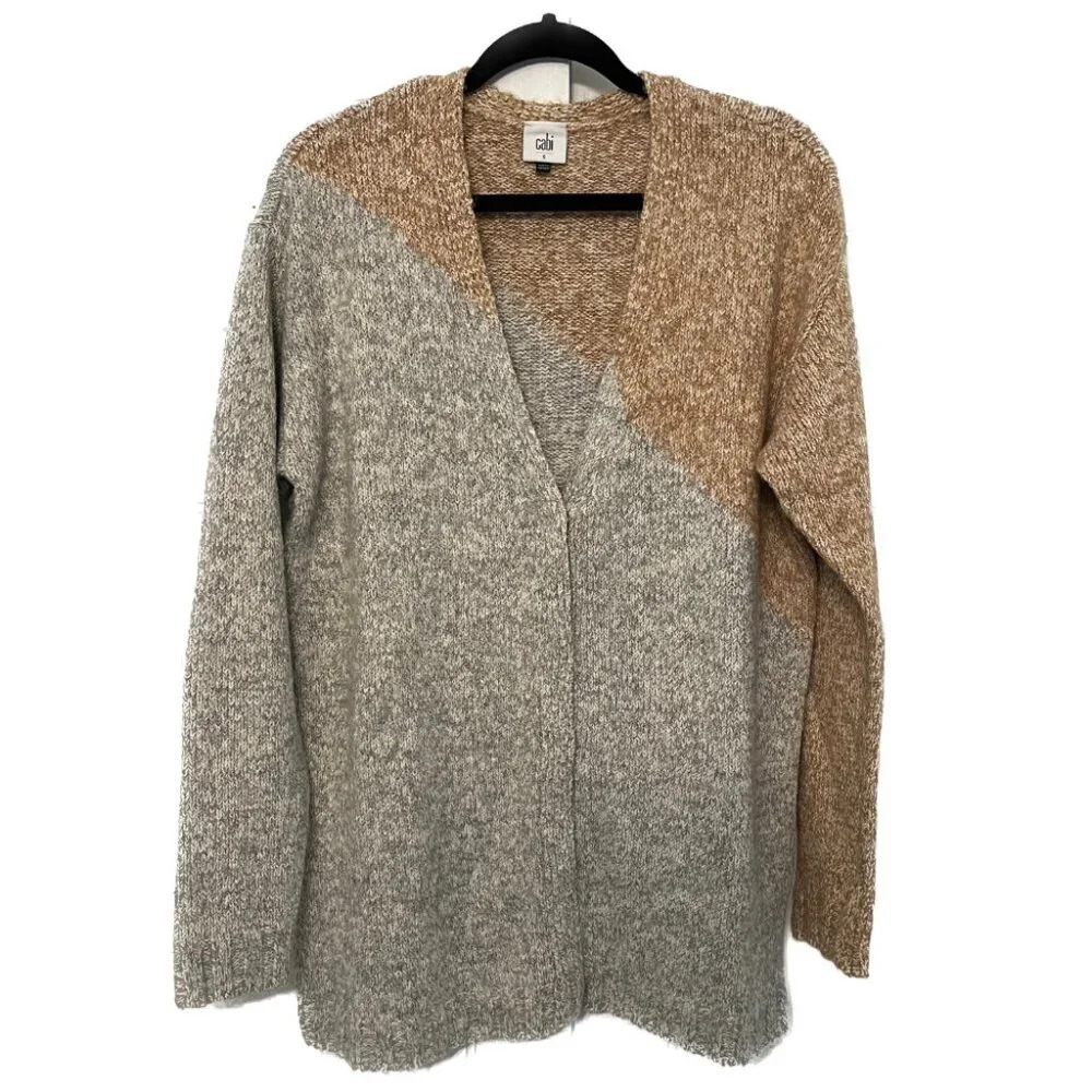 CAbi Gray and Tan Colorblock Cardigan